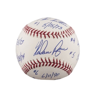 Nolan Ryan Autographed Baseball With Each No-Hitter Inscribed (PSA/DNA Mint 9)